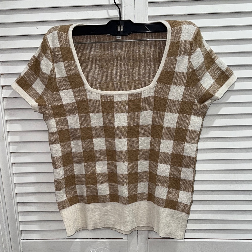 Madewell Brown and Cream Checkered Sweater